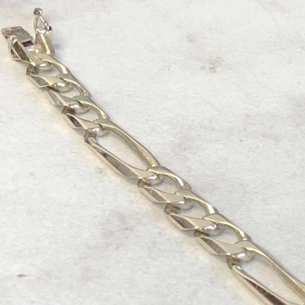 14 kt hallmark real solid white gold figaro link men's bracelet - Image 2