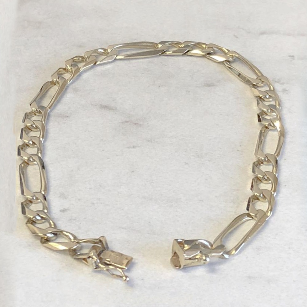 14 kt hallmark real solid white gold figaro link men's bracelet
