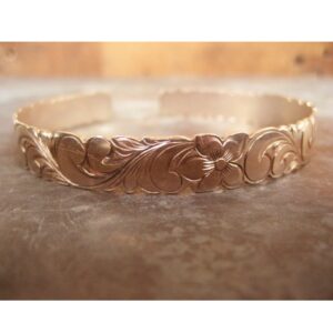 14 kt real solid rose gold hawaiian floral cuff bangle bracelet