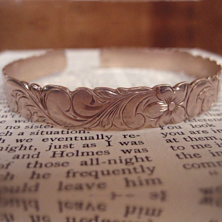 14 kt real solid rose gold hawaiian floral cuff bangle bracelet - Image 4