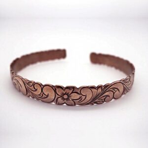 14 kt real solid rose gold hawaiian floral cuff bangle bracelet