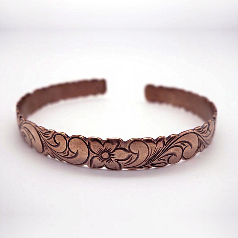14 kt real solid rose gold hawaiian floral cuff bangle bracelet - Image 2
