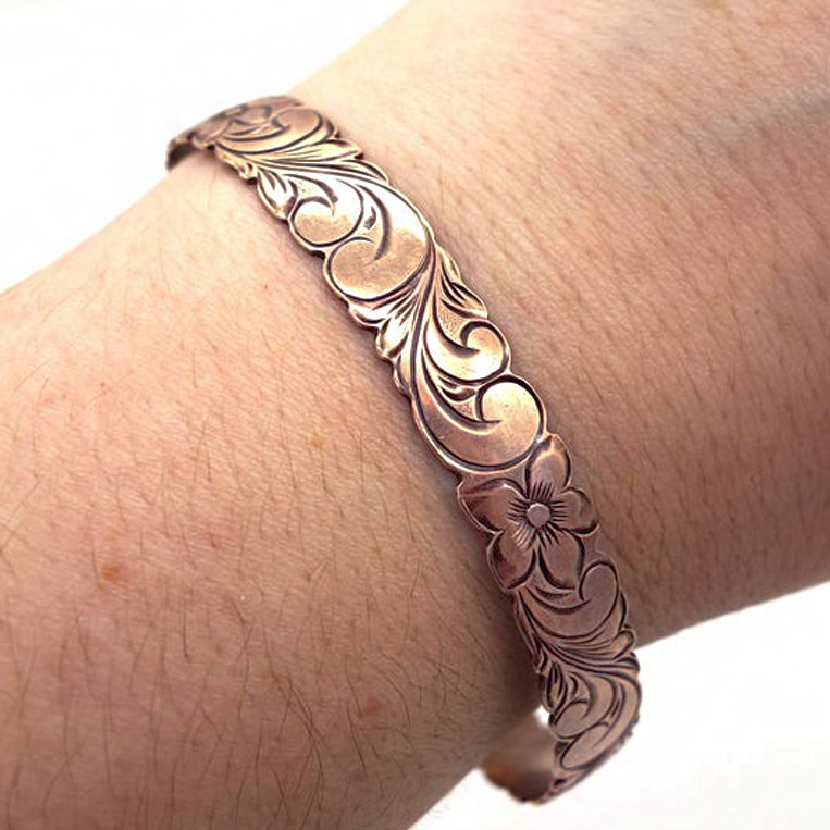 14 kt real solid rose gold hawaiian floral cuff bangle bracelet