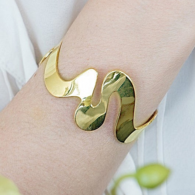18 kt hallmark real yellow gold modern cuff bangle bracelet