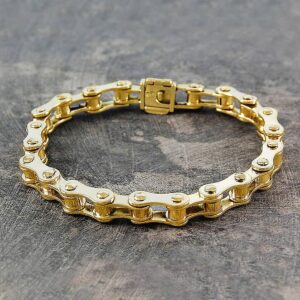 18 kt hallmark real solid yellow gold bike chain men's bracelet