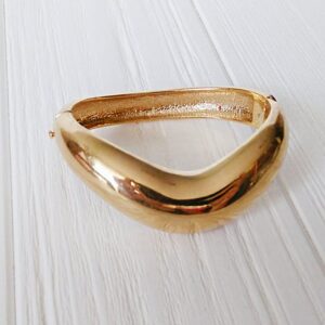 18 k real solid yellow gold vintage clamper women's bangle bracelet