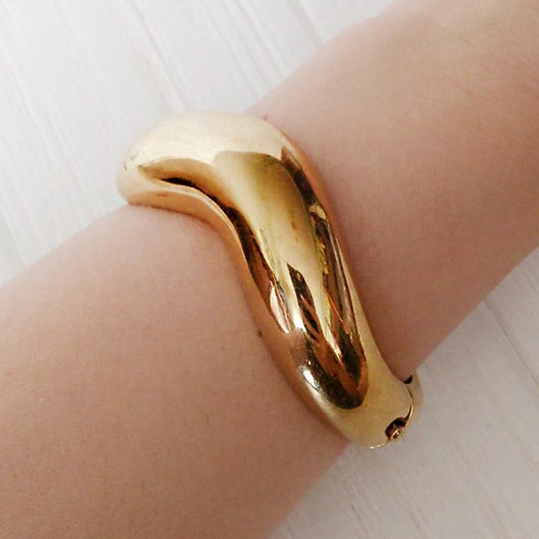 18 k real solid yellow gold vintage clamper women's bangle bracelet