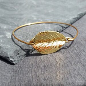 18 kt hallmark real solid yellow gold leaf hinge bangle bracelet