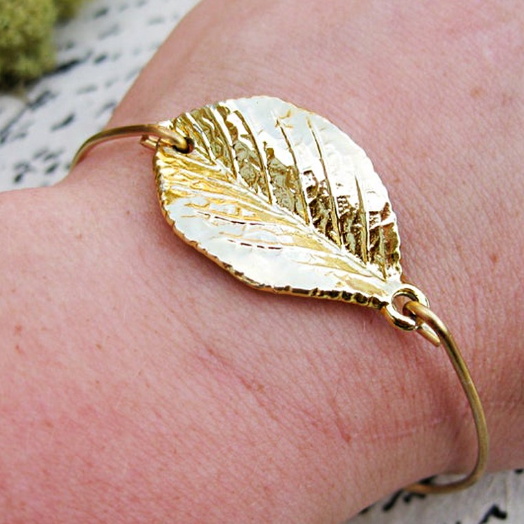 18 kt hallmark real solid yellow gold leaf hinge bangle bracelet