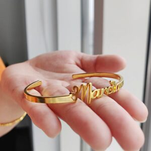 22 kt yellow gold custom personalized name cuff bangle bracelet