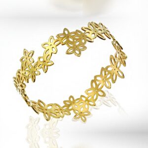 22 kt yellow gold flower glod lace statement slip-on bangle bracelet