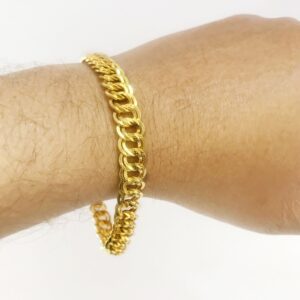 18 kt yellow gold cuban link chain men's bracelet 9 mm