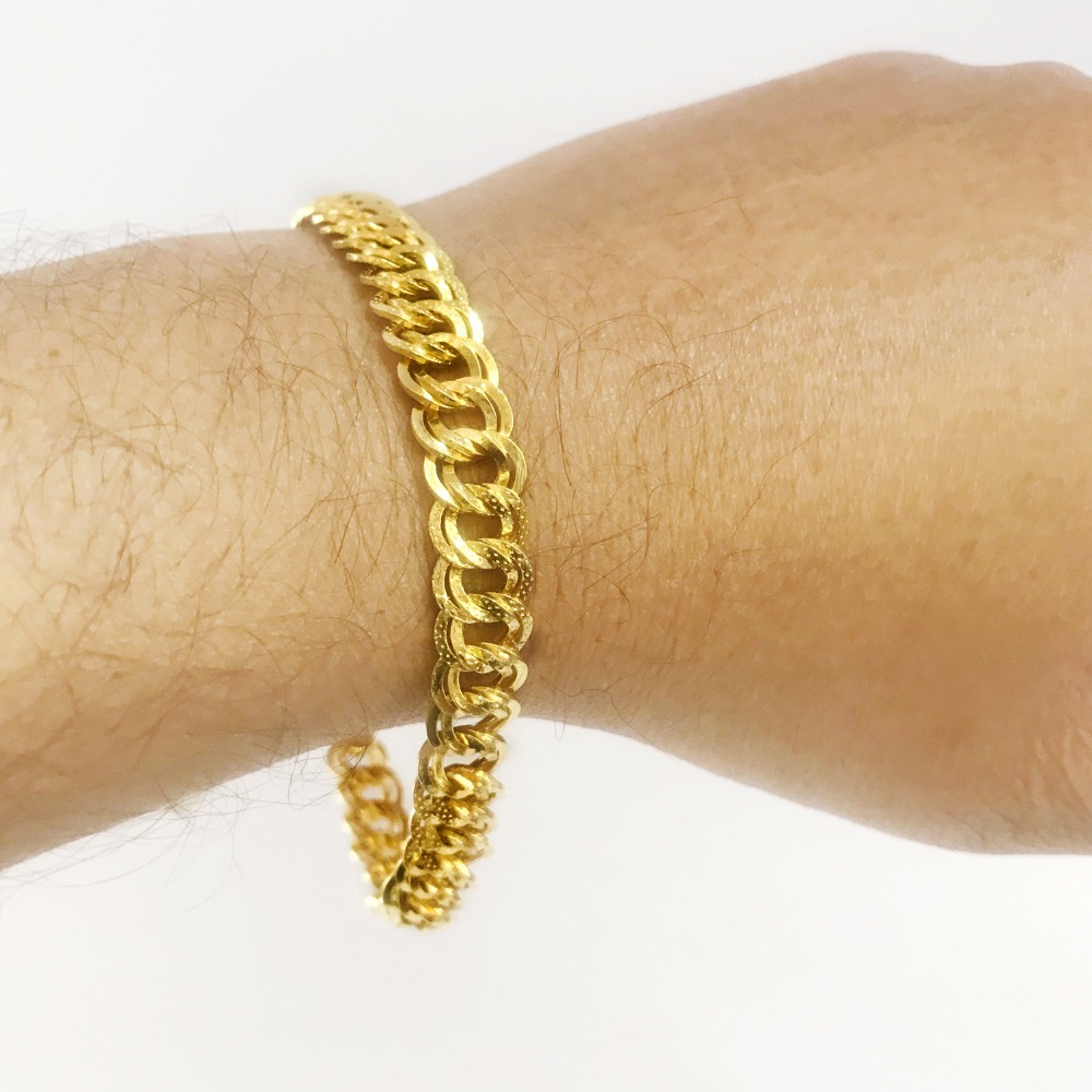 18 kt yellow gold cuban link chain men's bracelet 9 mm