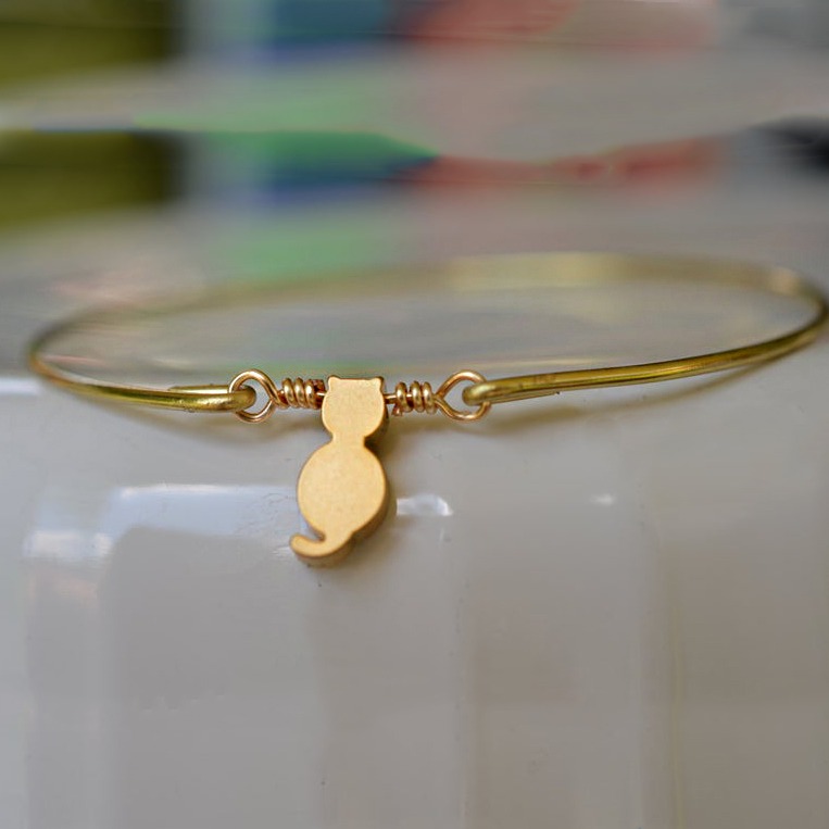 18 kt real solid yellow gold cat bridesmaids gifts bangle bracelet