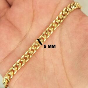 18 kt real solid yellow gold cuban link chain men's bracelet 5 mm