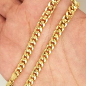 18 kt real solid yellow gold cuban link chain men's bracelet 5 mm