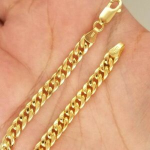 18 kt real solid yellow gold cuban link chain men's bracelet 5 mm