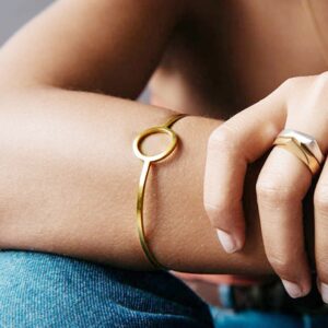 22 kt real solid yellow gold full moon circle bangle bracelet
