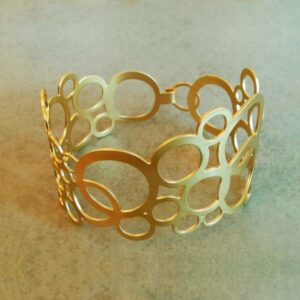 18 kt real solid yellow gold circle wide hinge bangle bracelet