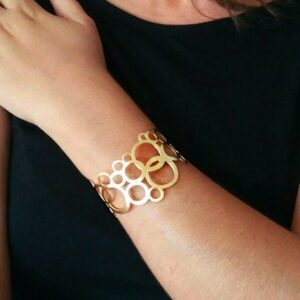 18 kt real solid yellow gold circle wide hinge bangle bracelet