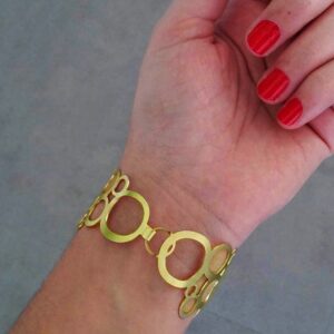 18 kt real solid yellow gold circle wide hinge bangle bracelet