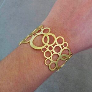 18 kt real solid yellow gold circle wide hinge bangle bracelet