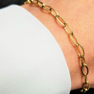 18 k hallmark real solid yellow gold oval link chain men's bracelet