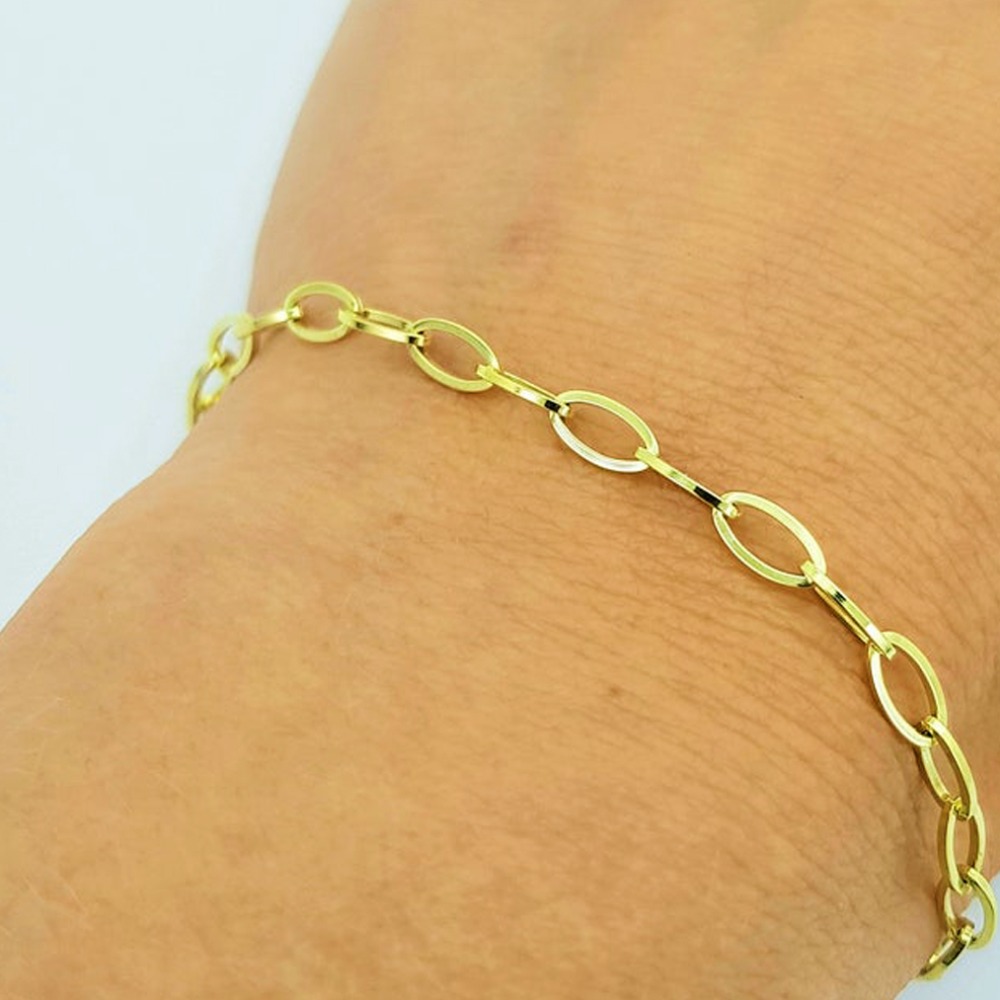 18 k hallmark real solid yellow gold oval link chain men's bracelet
