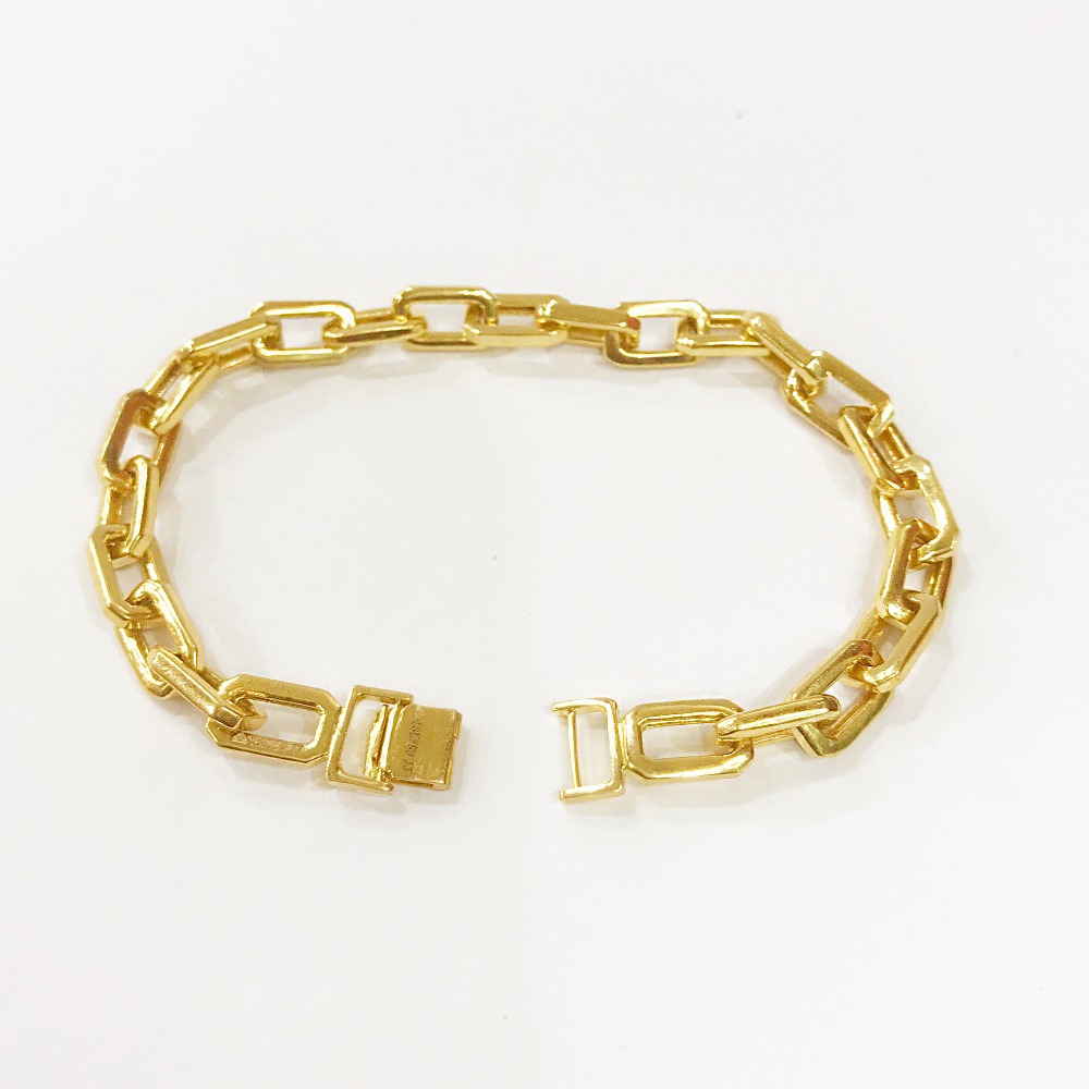 18 kt real solid yellow gold box link chain men's bracelet 7.5 mm - Image 3