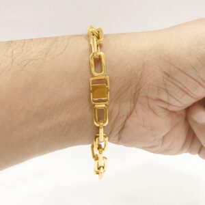 18 kt real solid yellow gold box link chain men's bracelet 7.5 mm