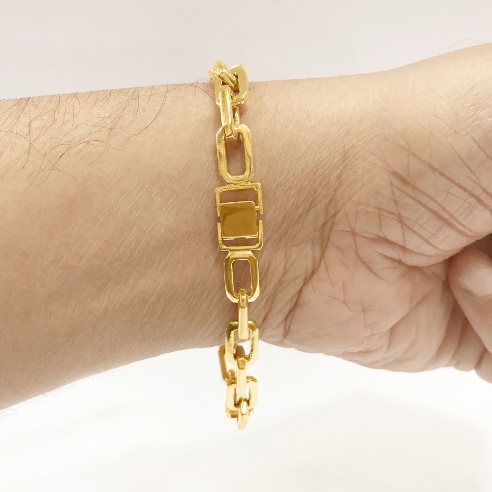 18 kt real solid yellow gold box link chain men's bracelet 7.5 mm - Image 2