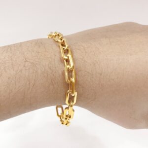 18 kt real solid yellow gold box link chain men's bracelet 7.5 mm