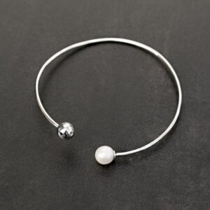 14 kt hallmark real solid white gold pearl cuff bangle bracelet