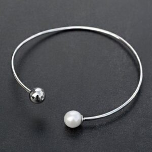 14 kt hallmark real solid white gold pearl cuff bangle bracelet