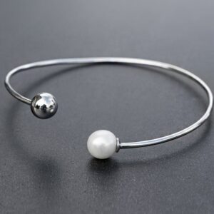 14 kt hallmark real solid white gold pearl cuff bangle bracelet
