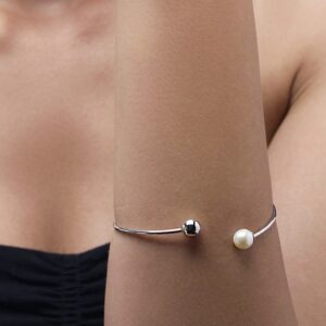 14 kt hallmark real solid white gold pearl cuff bangle bracelet