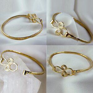 18kt real solid yellow gold handmade hammered hinge bangle bracelet