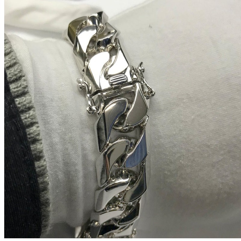 14 kt hallmark real solid white gold luxury men's bracelet 15 mm - Image 3