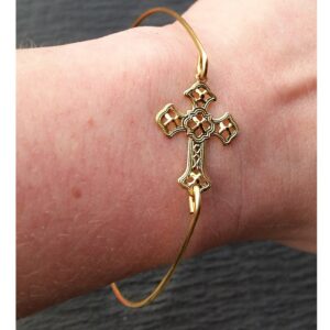 18 kt real solid yellow gold sideways long cross bangle bracelet