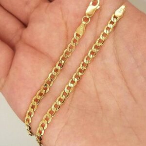 18 kt real solid yellow gold cuban link chain men's bracelet 3.5 mm