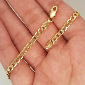 18 kt real solid yellow gold cuban link chain men's bracelet 3.5 mm