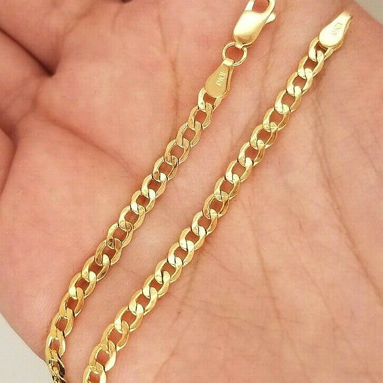 18 kt real solid yellow gold cuban link chain men's bracelet 3.5 mm