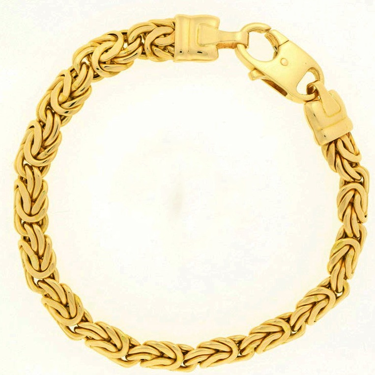 18 k hallmark real solid yellow gold byzantine chain men's bracelet - Image 5