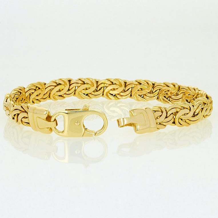18 k hallmark real solid yellow gold byzantine chain men's bracelet - Image 4
