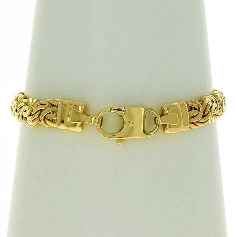 18 k hallmark real solid yellow gold byzantine chain men's bracelet - Image 2