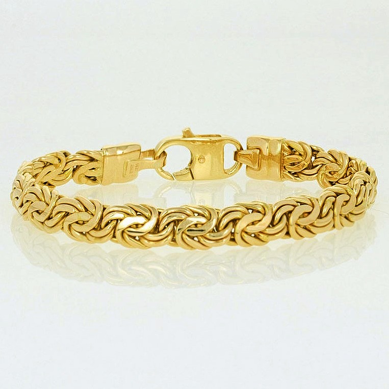 18 k hallmark real solid yellow gold byzantine chain men's bracelet