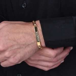 18 kt yellow gold personalized men's id engraved bracelet