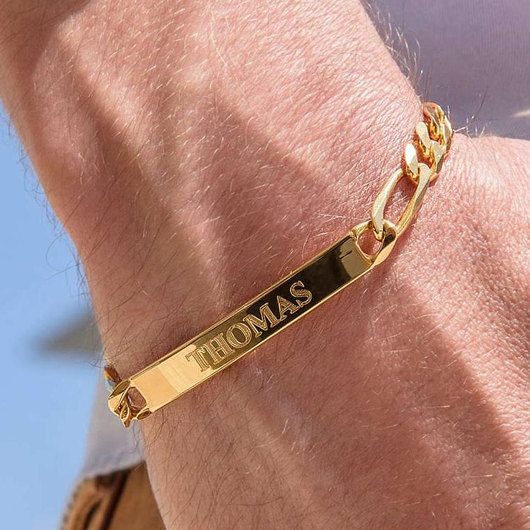 18 kt yellow gold personalized men's id engraved bracelet