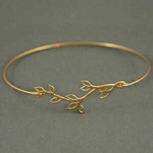 18 kt real solid yellow gold open leaf branch hinge bangle bracelet