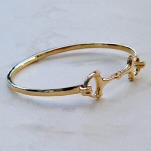 18 kt real solid yellow gold horse snaffle bit men's bangle bracelet